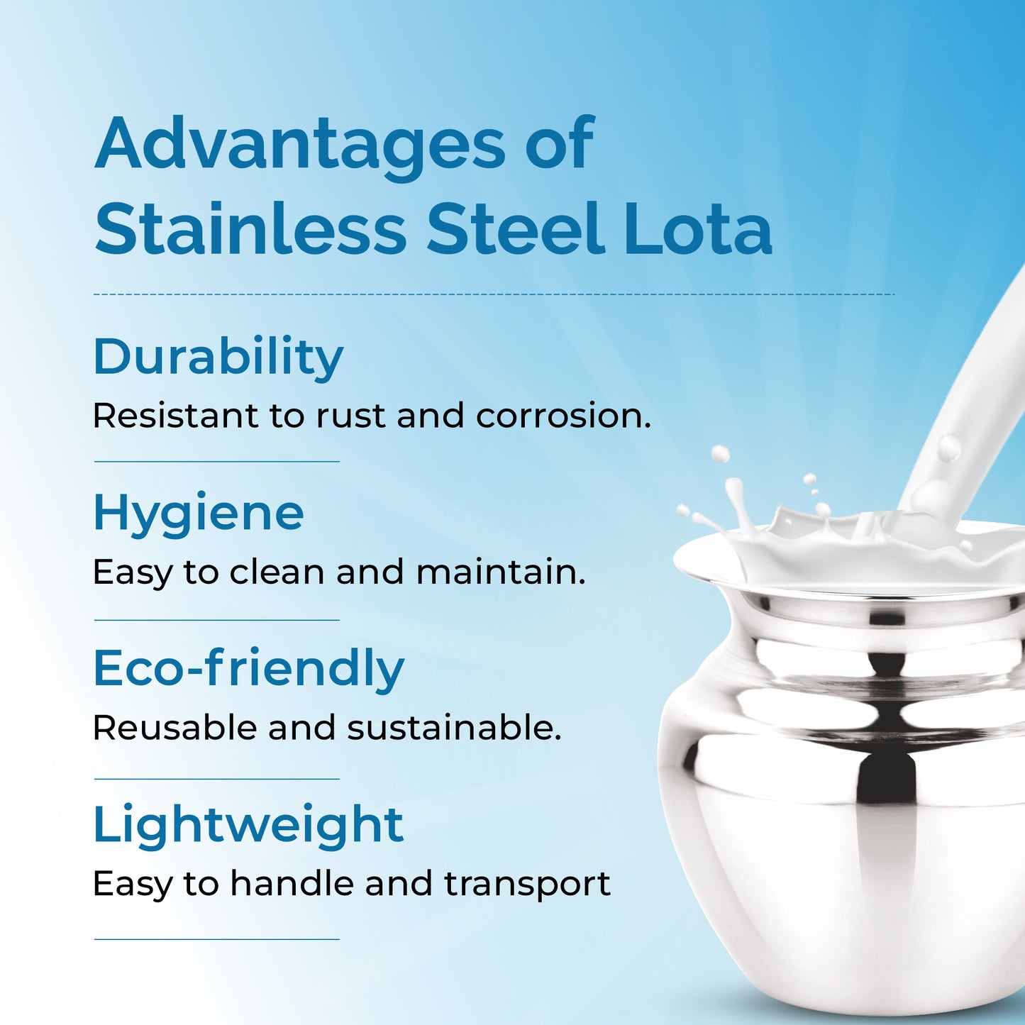 Heavy Stainless Steel Water Storage Lota/Kalash/Chambu/Tumbler for Pooja/Pongal/Marriage/Karvachauth