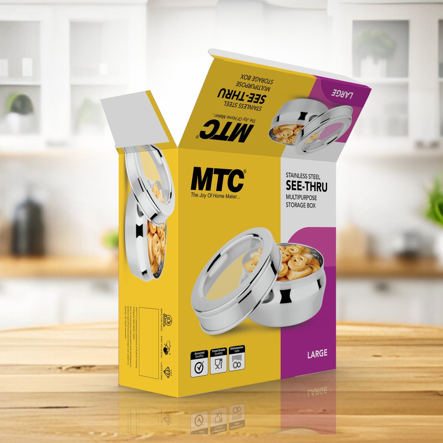 Stainless Steel Storage Container With See Through Lid  | Slim and Sleek Puri Chocolate Canisters | Namkeen Storage Dabba For Kitchen | Steel Multipurpose Storage Box