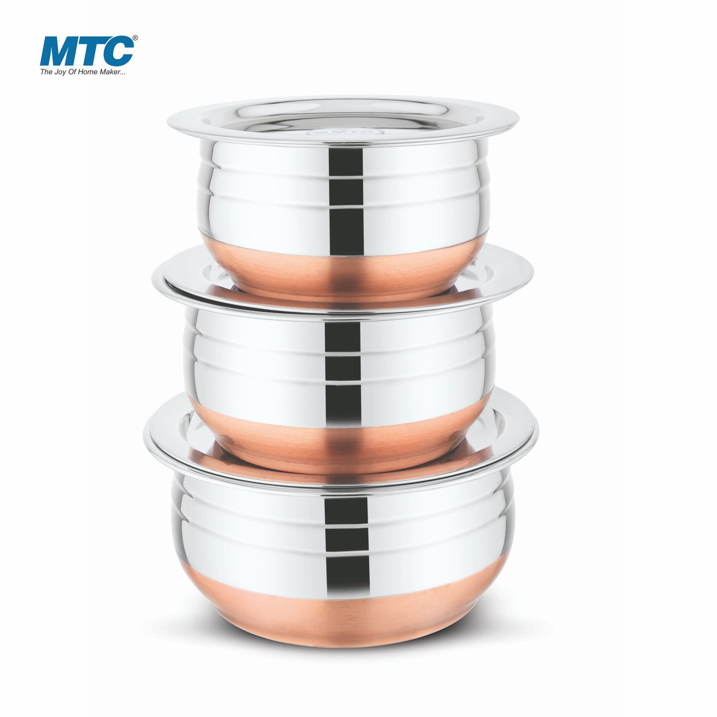 Stainless Steel Gujarati Handi Set with Copper Bottom - 3-Piece