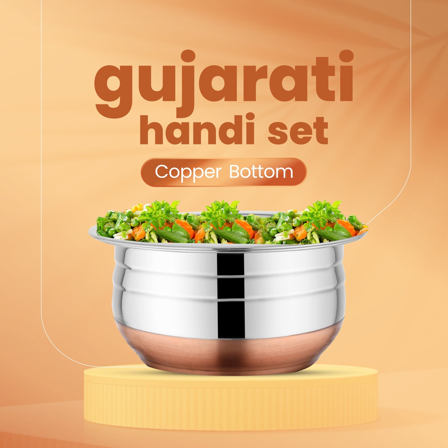 Stainless Steel Gujarati Handi Set with Copper Bottom - 3-Piece