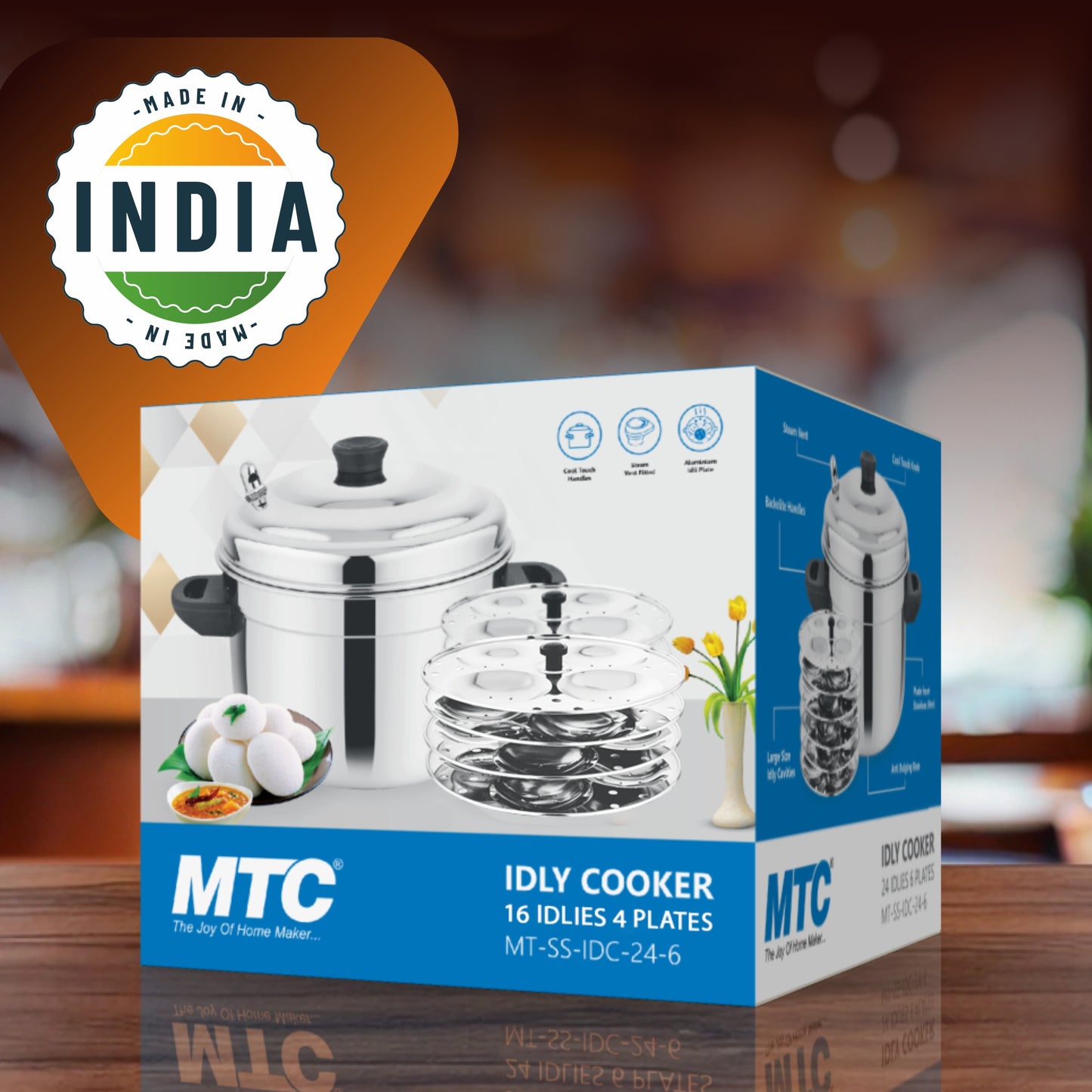MTC Stainless Steel Idly Maker 4 Plates Compatible with Induction and Gas Stove