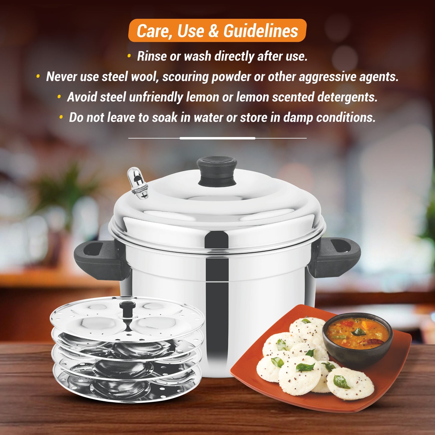 MTC Stainless Steel Idly Maker 4 Plates Compatible with Induction and Gas Stove