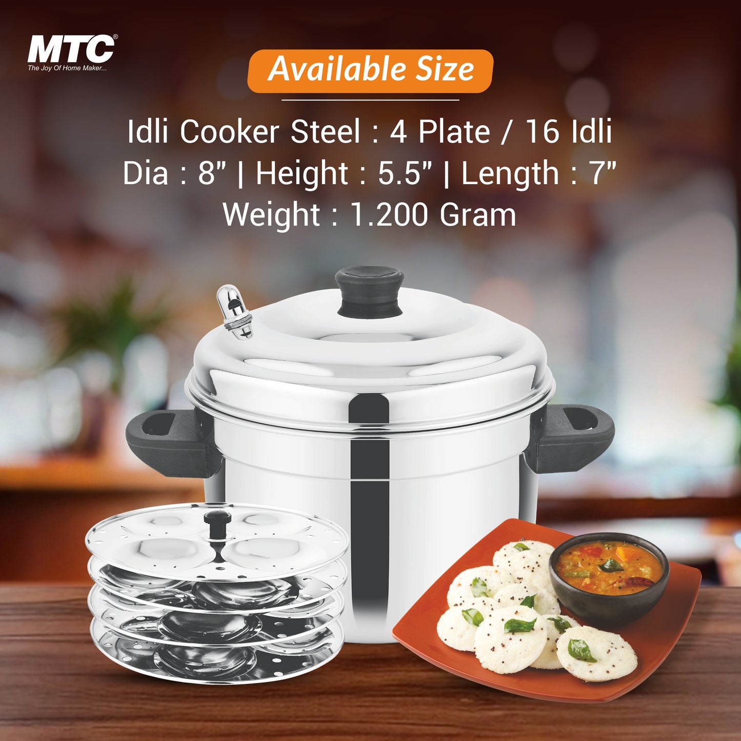 MTC Stainless Steel Idly Maker 4 Plates Compatible with Induction and Gas Stove