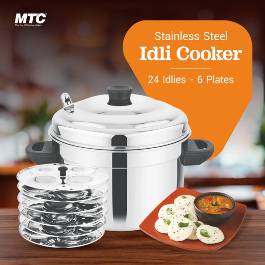 MTC Stainless Steel Idly Maker 6 Plates Compatible with Induction and Gas Stove
