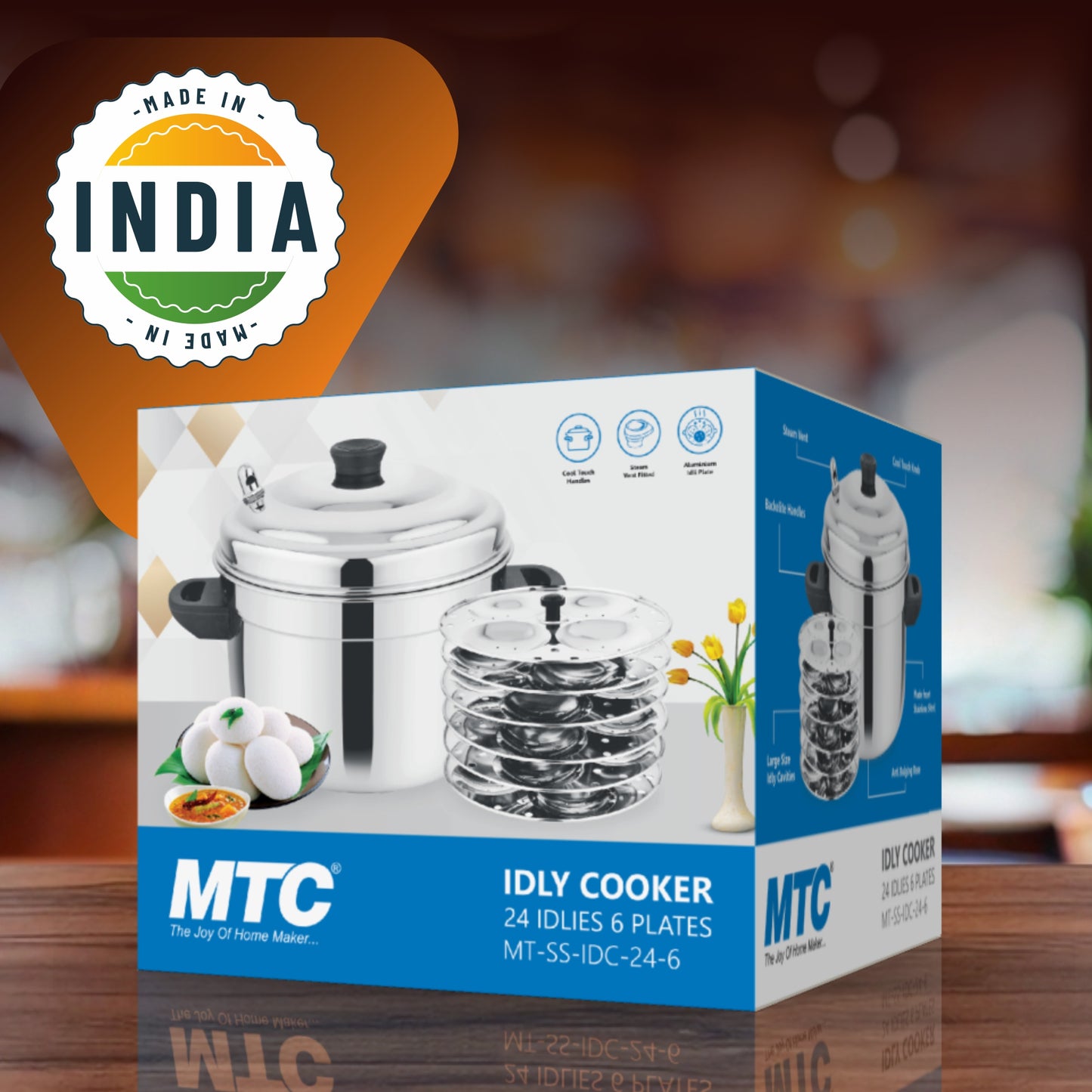 MTC Stainless Steel Idly Maker 6 Plates Compatible with Induction and Gas Stove