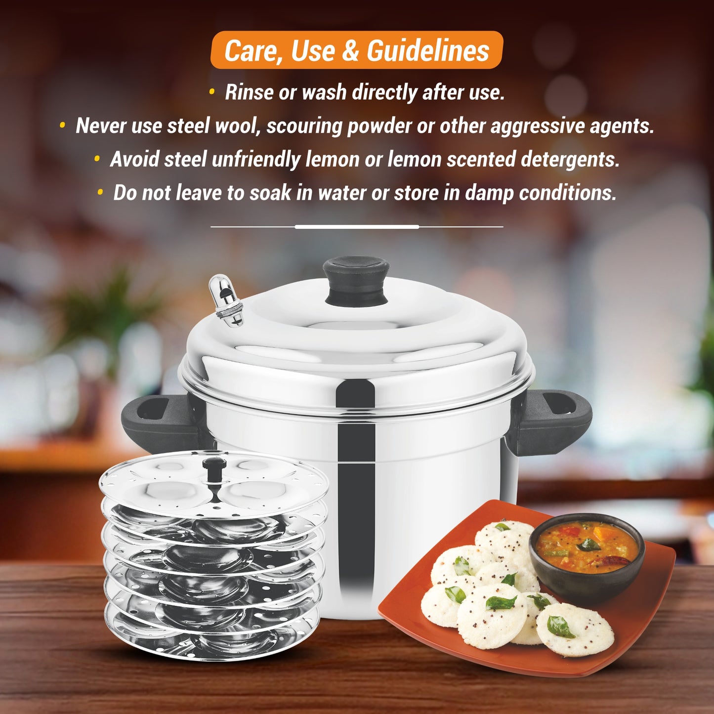 MTC Stainless Steel Idly Maker 6 Plates Compatible with Induction and Gas Stove