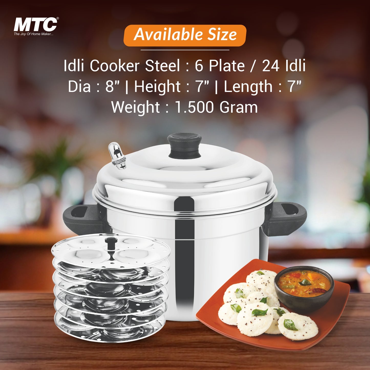MTC Stainless Steel Idly Maker 6 Plates Compatible with Induction and Gas Stove