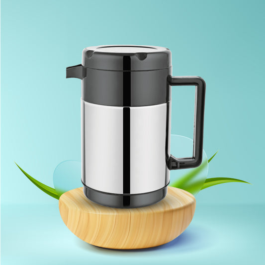 MTC Alora Stainless Steel Thermal Kettle |1000Ml,Silver | Double Walled Puff Insualted with Lid - Coffee/Tea kettle Heat & Cold Retention